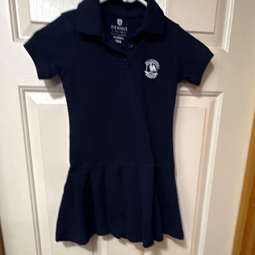 Dennis Navy Blue Shirt Dress Collared Short Sleeve Primrose Schools TD4